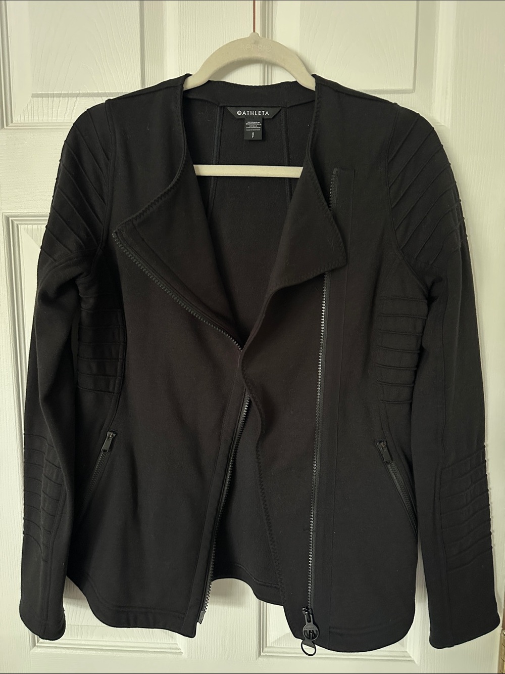 Athleta Black Quilted-Sleeve Moto Jacket